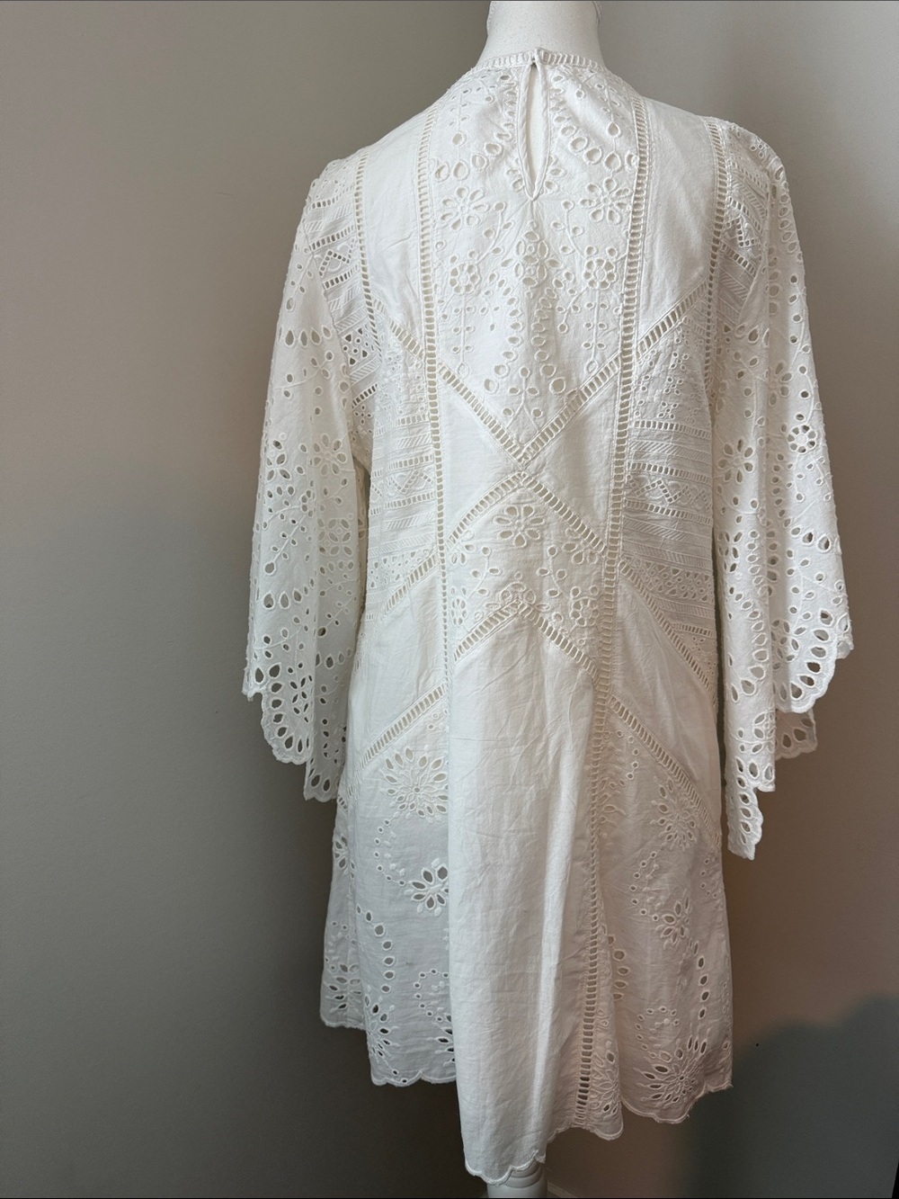 AllSaints Organic Cotton Eyelet Embroidered White Lined Dress US 8 NWOT - Picture 3 of 11